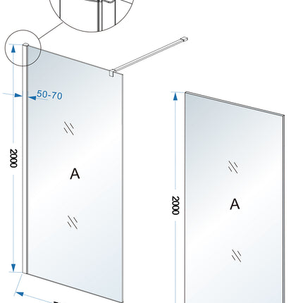 Wiesbaden Comfort inloopdouche 80 x 200 cm rookglas chroom - technische tekening | Schwertz & Co