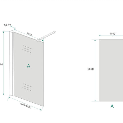 Wiesbaden Comfort inloopdouche 120 x 200 cm rookglas chroom - technische tekening maatvoering | Schwertz & Co