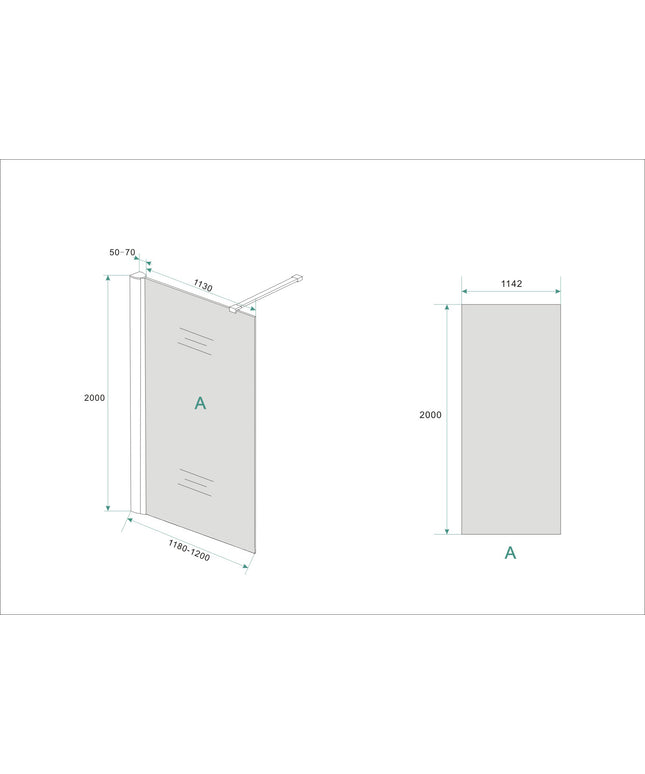 Wiesbaden Comfort inloopdouche 120 x 200 cm rookglas chroom - technische tekening maatvoering | Schwertz & Co