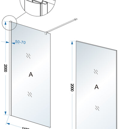 Wiesbaden Comfort inloopdouche 120 x 200 cm rookglas chroom - technische tekening | Schwertz & Co
