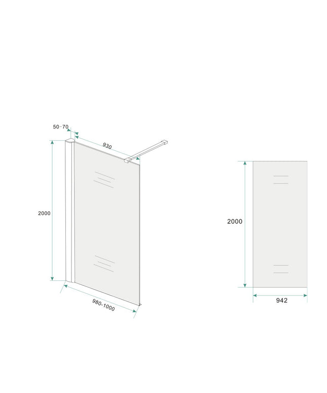 Wiesbaden Comfort inloopdouche 100 cm melkglas chroom - technische tekening | Schwertz & Co