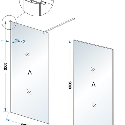 Wiesbaden Comfort inloopdouche 100 cm melkglas chroom - detailfoto profiel | Schwertz & Co