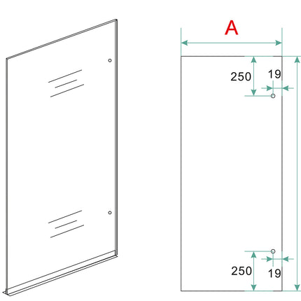 Wiesbaden Less glasplaat rechts 100 x 200 cm spiegelrook - technische tekening | Schwertz & Co