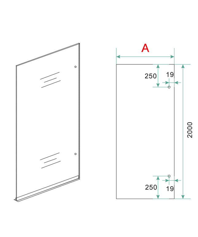 Wiesbaden Less glasplaat rechts 100 x 200 cm spiegelrook - technische tekening | Schwertz & Co