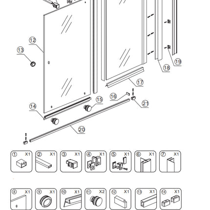 Wiesbaden - Douchewand - Rolso verleng inloopdouche 1000 x 2000 x 10 mm helder glas/chroom - technische tekening