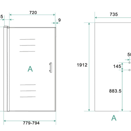 Xellanz Cerra Eco nisdeur 80 x 195 cm - technische tekening 1 | Schwertz & Co