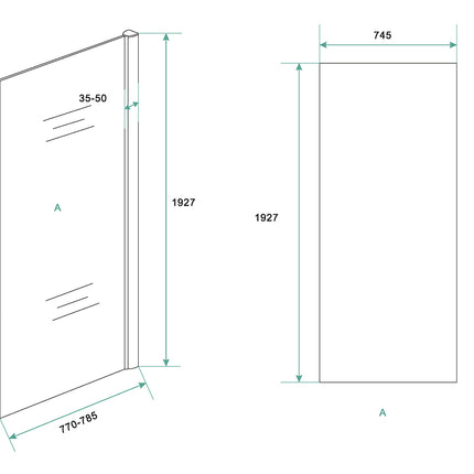 Xellanz Cerra eco inloopdouche 80 x 195 cm chroom - technische tekening | Schwertz & Co