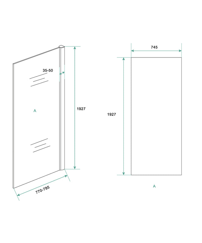 Xellanz Cerra eco inloopdouche 80 x 195 cm chroom - technische tekening | Schwertz & Co