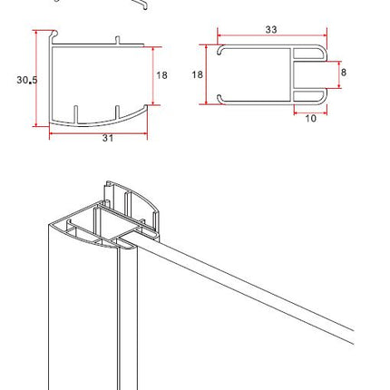 Xellanz Eco zijwand met muurprofiel 40 x 200 cm helder glas chroom - maatschets | Schwertz & Co