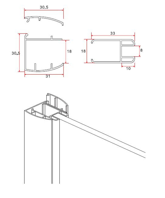 Xellanz Eco zijwand met muurprofiel 40 x 200 cm helder glas chroom - maatschets | Schwertz & Co