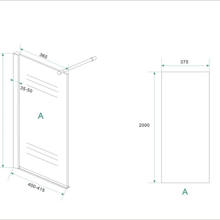 Xellanz Eco zijwand met muurprofiel 40 x 200 cm helder glas chroom - technische tekening | Schwertz & Co