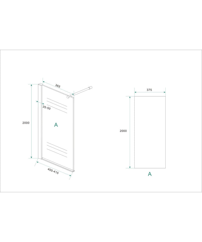 Xellanz Eco zijwand met muurprofiel 40 x 200 cm helder glas chroom - technische tekening | Schwertz & Co