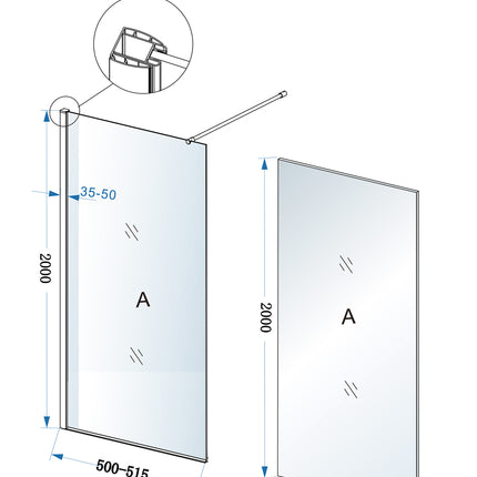 Xellanz Eco inloopdouche 50 x 200 cm chroom - technische tekening | Schwertz & Co