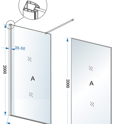 Xellanz Eco inloopdouche 60 x 200 cm chroom - technische tekening | Schwertz & Co
