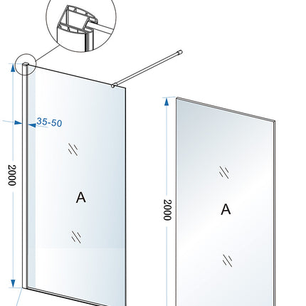 Xellanz Eco inloopdouche 70 x 200 cm chroom - technische tekening | Schwertz & Co