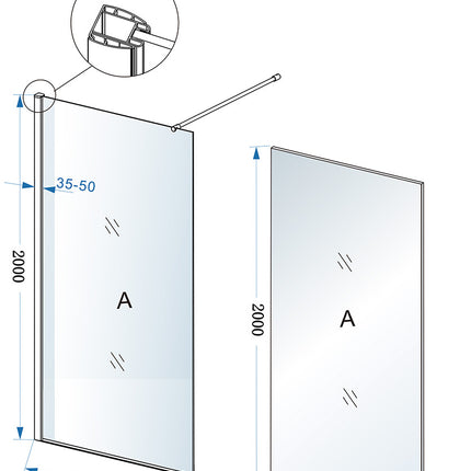 Xellanz Eco inloopdouche 80 x 200 cm chroom - technische tekening | Schwertz & Co