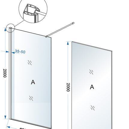 Xellanz Eco inloopdouche 100 x 200 cm - technische tekening | Schwertz & Co