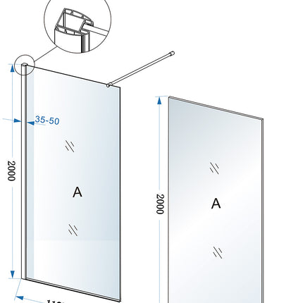 Xellanz Eco inloopdouche 120 x 200 cm - technische tekening | Schwertz & Co