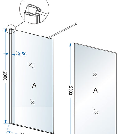 Xellanz Eco inloopdouche 110 x 200 cm - technische tekening | Schwertz & Co