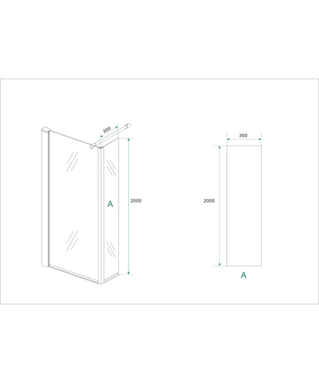 Xellanz Eco zijwand met hoekprofiel 30 x 200 cm helder glas chroom - technische tekening | Schwertz & Co