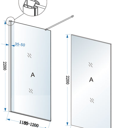 Xellanz Eco inloopdouche 120 x 220 cm - technische tekening | Schwertz & Co