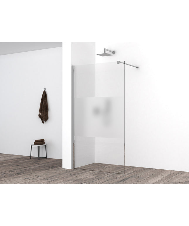 Wiesbaden Comfort inloopdouche 100 x 200 cm helder glas met melkglas middenband chroom | Schwertz & Co