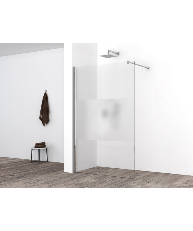 Wiesbaden Comfort inloopdouche 110 x 200 cm helder glas met melkglas middenband chroom | Schwertz & Co
