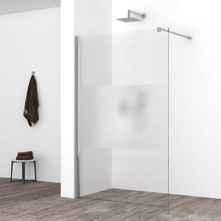 Wiesbaden Comfort inloopdouche 120 x 200 cm helder glas met melkglas middenband chroom | Schwertz & Co