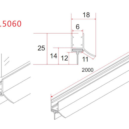 Xellanz waterkering rubber 200 x 0,6 cm transparant - technische tekening maatvoering | Schwertz & Co