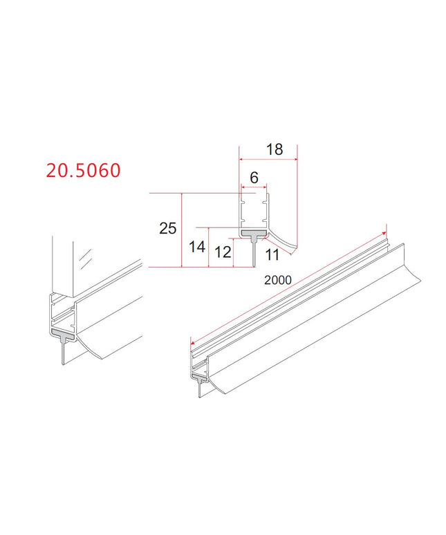 Xellanz joint d'étanchéité caoutchouc 200 x 0,6 cm transparent - dessin technique avec cotation | Schwertz & Co