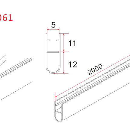 Xellanz waterkering type 1 verticaal 200 x 0,5 cm transparant - technische tekening doorsnede | Schwertz & Co