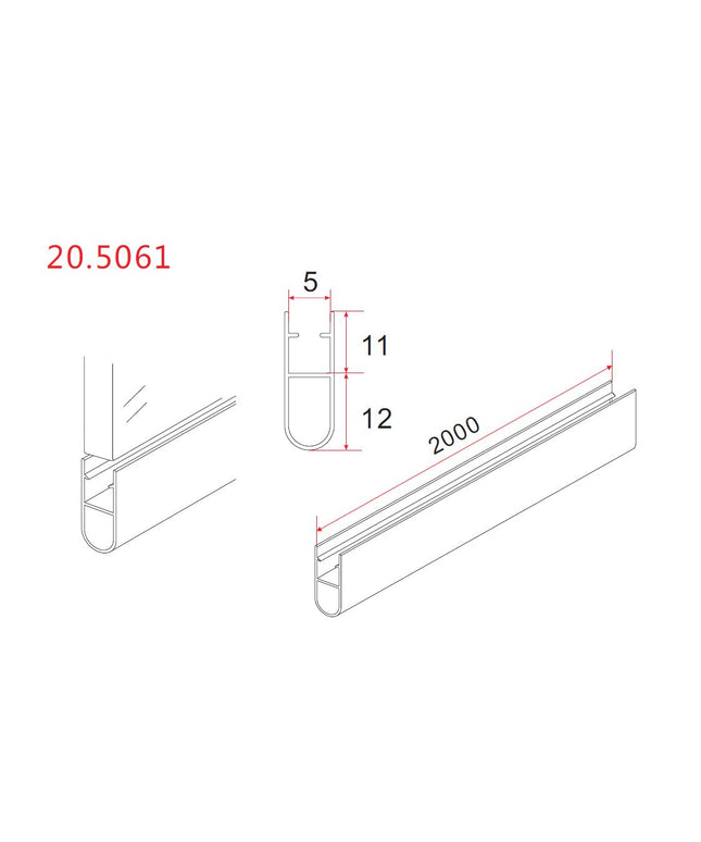 Xellanz joint d'étanchéité type 1 vertical 200 x 0,5 cm transparent - dessin technique en coupe | Schwertz & Co