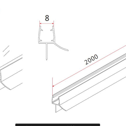 Xellanz waterkering rubber 200 x 0,8 cm transparant - technische tekening doorsnede | Schwertz & Co