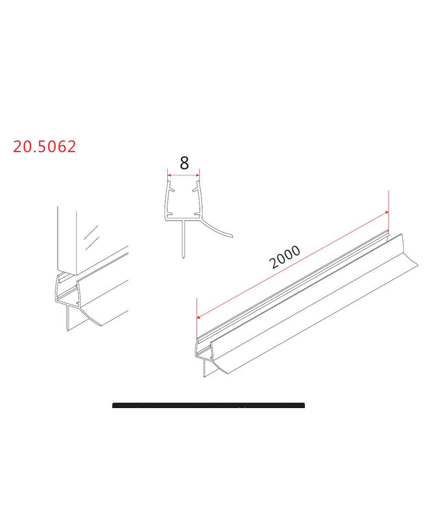 Xellanz joint d'étanchéité caoutchouc 200 x 0,8 cm transparent - dessin technique en coupe | Schwertz & Co