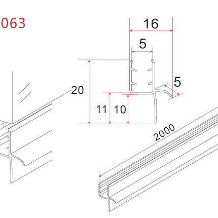 Xellanz waterkering type 2 horizontaal 200 x 0,5 cm transparant - technische tekening maatvoering | Schwertz & Co
