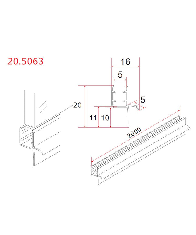 Xellanz joint d'étanchéité type 2 horizontal 200 x 0,5 cm transparent - dessin technique avec cotation | Schwertz & Co