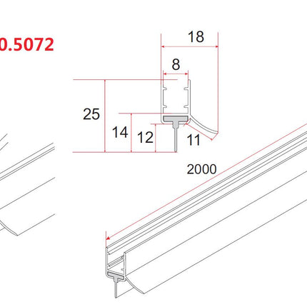 Xellanz waterkering rubber 200 x 0,8 cm mat zwart - technische tekening doorsnede | Schwertz & Co