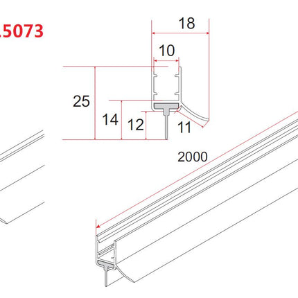 Xellanz waterkering rubber 200 x 1 cm mat zwart - technische tekening doorsnede | Schwertz & Co
