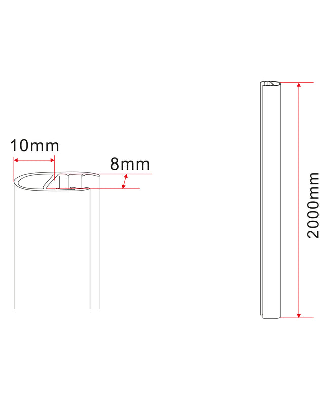 Xellanz joint de porte profilé rond 8 x 2000 mm transparent - dessin technique | Schwertz & Co