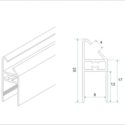 Xellanz set magneetstrips kwartronde cabine chroom - technische tekening | Schwertz & Co