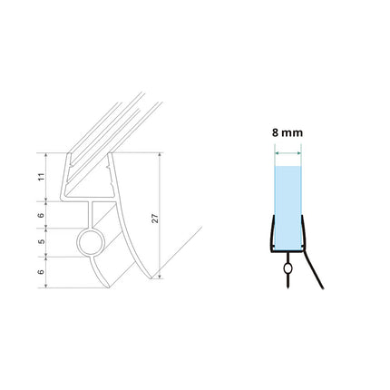 Xellanz kunststof waterkering 8 x 800 mm transparant - technische tekening doorsnede | Schwertz & Co