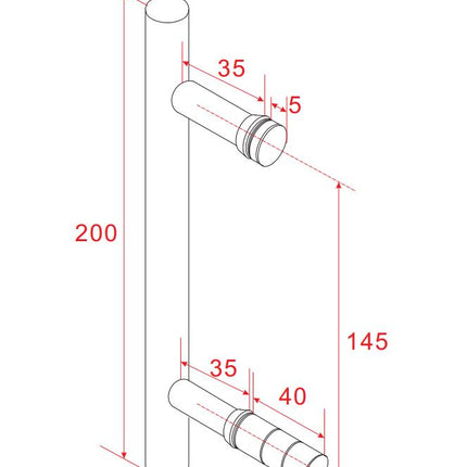Xellanz deurgreep douchedeur type 1 20 cm chroom - technische tekening | Schwertz & Co