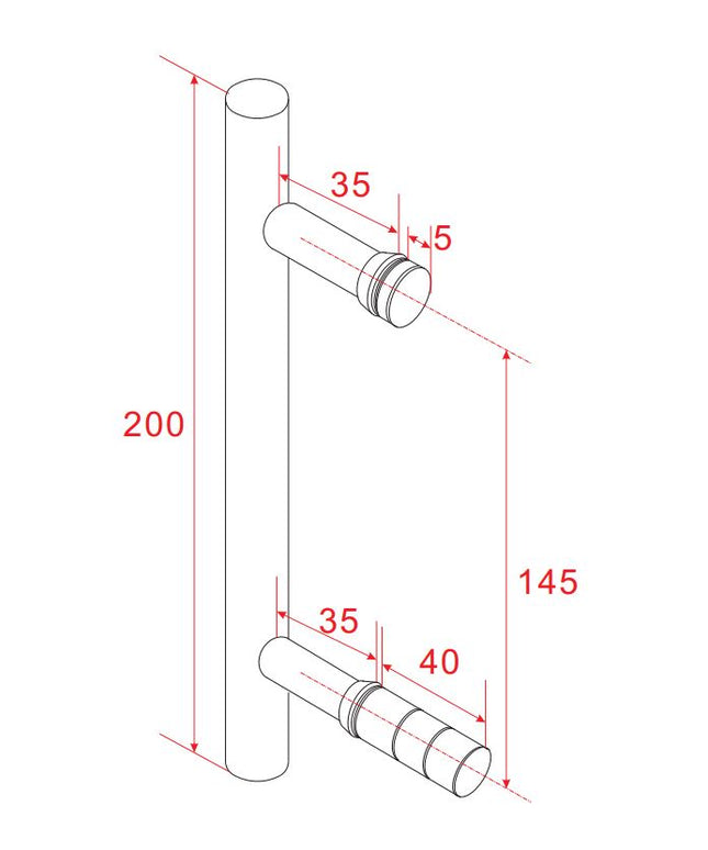 Xellanz poignée de porte de douche type 1 20 cm chromé - dessin technique | Schwertz & Co