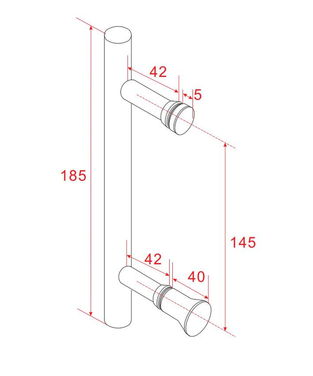Xellanz poignée de porte de douche type 3 18,5 cm chromé - dessin technique | Schwertz & Co