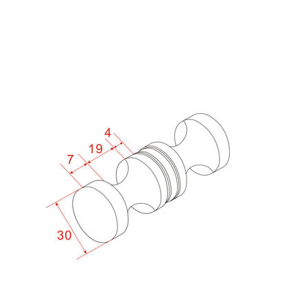 Xellanz deurknop douchedeur type 3 chroom - technische tekening | Schwertz & Co