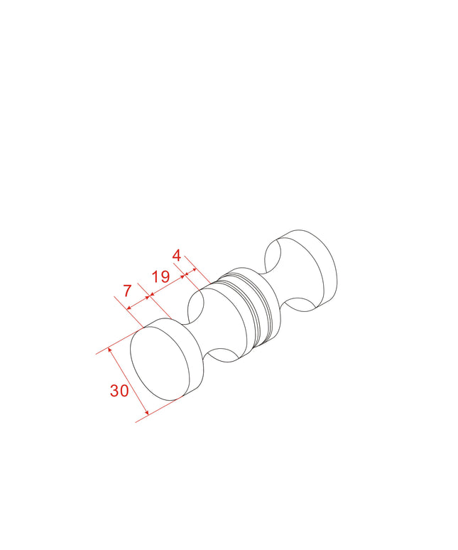Xellanz bouton de porte de douche type 3 chromé - dessin technique | Schwertz & Co