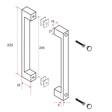 Xellanz deurgreep type 5 22,5 cm mat zwart - technische tekening | Schwertz & Co