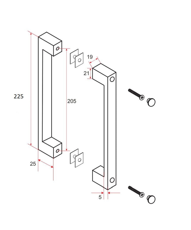 Xellanz poignée de porte type 5 22,5 cm noir mat - dessin technique | Schwertz & Co