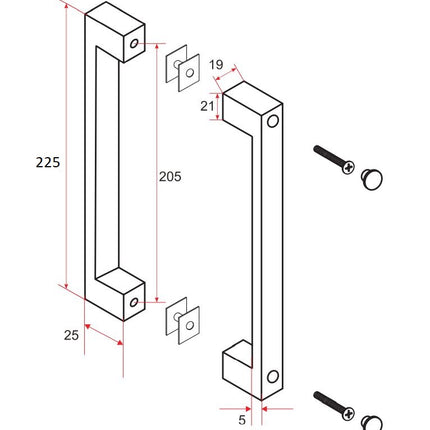 Xellanz deurgreep type 6 22,5 cm chroom - technische tekening | Schwertz & Co