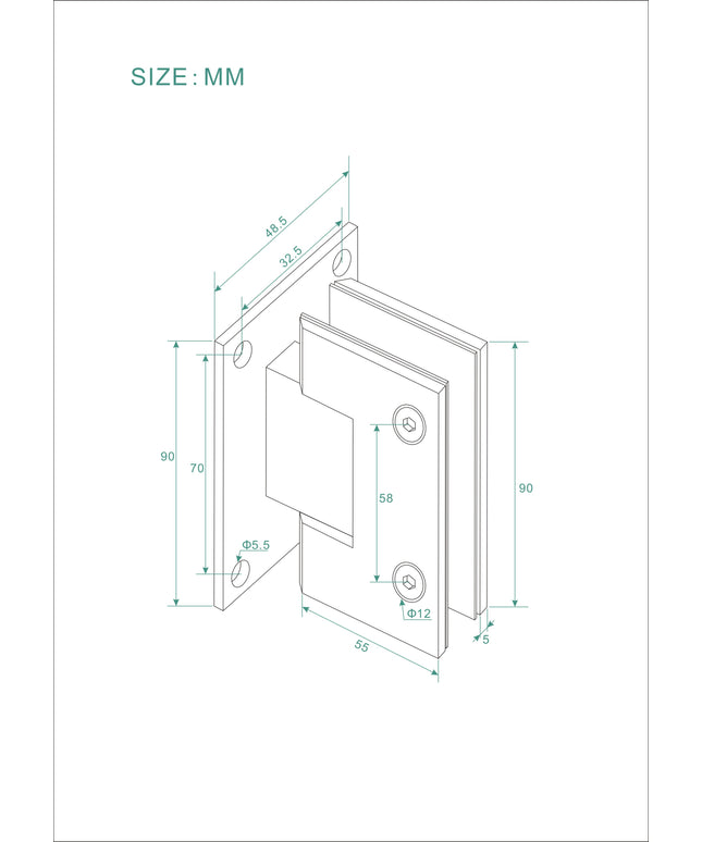 Wiesbaden Less kit charnières et poignée porte de niche sans profilé chromé - dessin technique | Schwertz & Co